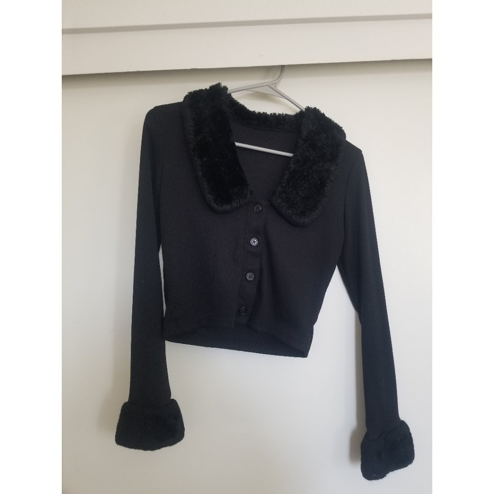 Black Faux Fur Detail Sweater